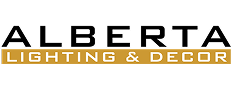 Logo of Alberta Lighting & Decor with black and gold text.
