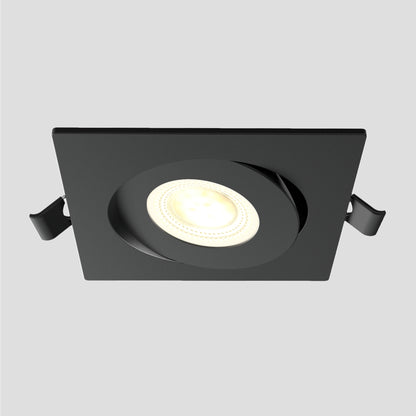 The Skyview 4in Gimbal Square, 5CCT LED is a square black recessed ceiling spotlight with an adjustable LED center, shown against a plain light gray background.