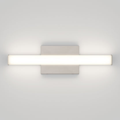 The Mylo LED Vanity Light 16IN is a modern wall-mounted fixture with a rectangular base and a long horizontal frosted glass tube, providing soft, even illumination on any plain white wall.