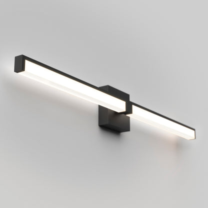 The Tivoli 36" LED Vanity Light is a modern rectangular wall-mounted fixture with a black frame and soft white glow, shown on a light grey wall.