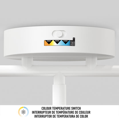 A close-up of the 32" Rowen 3L tracklight highlighting its colour temperature switch with four settings: 2700K, 3000K, 4000K, and 5000K—each indicated by distinct symbols and colours.