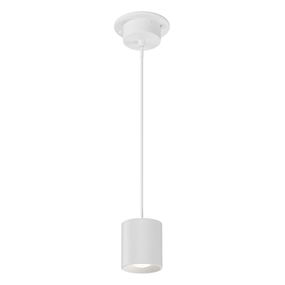 The Beam Pro 4 Integrated LED 2-IN-1 Ceiling Mount Pendant features a modern white cylindrical shade suspended from a round ceiling mount by a straight cord.