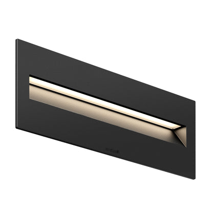The Dark Sky Step Light Pro- Black 12in is a rectangular, black wall-mounted LED fixture featuring a slim horizontal illuminated strip and minimalist design.