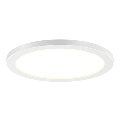 The 12" LED Skylight with 3 colour trim rings is a round, white, modern ceiling light featuring a flat design and soft glow.