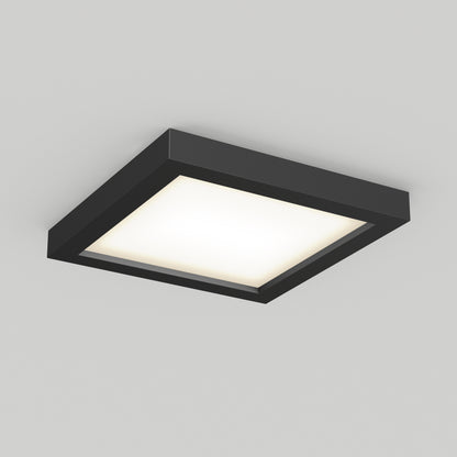 The Skylight Pro Square 7in 3K LED Flush Mount features a modern black frame and frosted white panel, installed on a plain white ceiling to provide a soft, even glow.