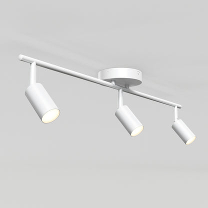 The 32" Rowen 3L tracklight is a modern white ceiling fixture featuring three adjustable cylindrical lights on a straight bar with a round base.