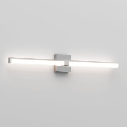 The Tivoli 36'' LED Vanity Light features a modern, rectangular wall-mounted design with sleek metal construction, casting a bright, even glow against a plain white wall.