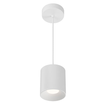 The Beam Pro 6 Integrated LED 2-IN-1 Ceiling Mount Pendant features a modern cylindrical white shade, suspended by a cord from a round ceiling mount.