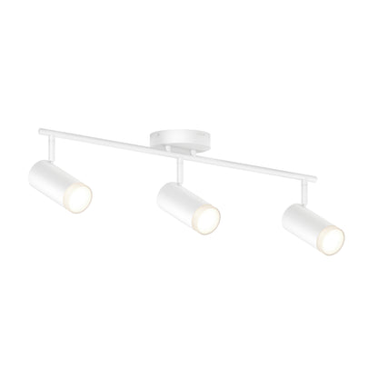 The 32" Blake 3L tracklight is a white, ceiling-mounted LED fixture with three adjustable cylindrical spotlights in a row, each emitting a soft glow—perfect for accent lighting in modern interiors.