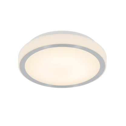 The StarRaker LED Flush Mount Light features a round, modern design with a frosted white cover and silver metallic rim, shown illuminated against a plain white background.