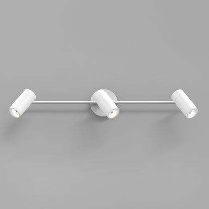 The Alpha LED Track 3-Light is a modern white wall-mounted fixture with three adjustable cylindrical spotlights on a horizontal metal bar, shown against a plain gray background.