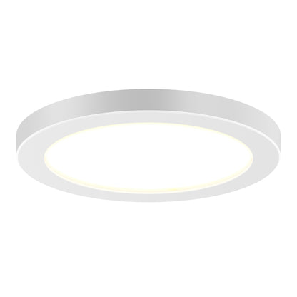 The 7" LED Skylight with 3 colour trim rings is a modern, round white ceiling light featuring interchangeable trims and a slim silver edge, shown from below against a plain background.