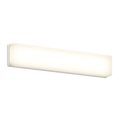 The Aster 27in Energy Star LED Vanity Light features a modern rectangular design with a frosted white cover that emits a soft, even glow. Its clean, minimalist lines and simple style make it perfect for contemporary spaces.