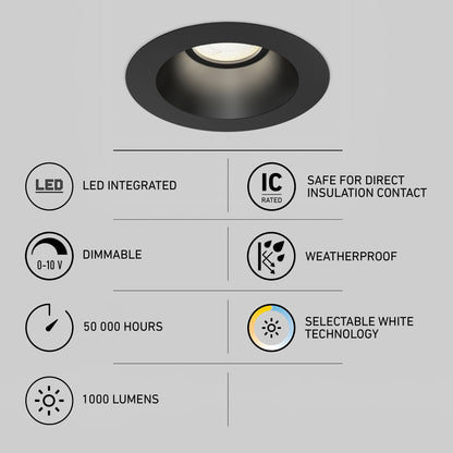 A close-up of the Skyview 4in Regressed Round, 5CCT LED highlights its adjustable colour balance, making it ideal for modern recessed lighting solutions.