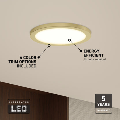 The 12" LED Skylight comes with 3 color trim rings, is energy efficient with integrated LED, needs no bulbs, and has a 5-year warranty.