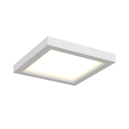 The Skylight Pro Square 7in 3K LED Flush Mount is a modern, square white ceiling light with a flat design, providing a soft, warm glow.