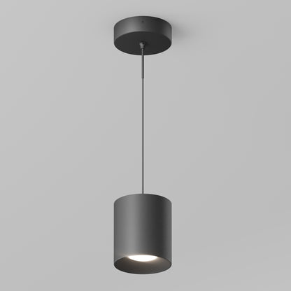 The Beam Pro 6 Integrated LED 2-IN-1 Ceiling Mount Pendant features a modern black cylindrical design, suspended by a slim cord and casting soft white light downward against a plain light gray background.