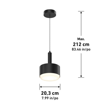 The Fritz Mini LED Pendant is a modern black ceiling light with a round 20.3 cm (7.99 in) shade, featuring LED dimmable tech and adjustable height up to 212 cm (83.46 in).