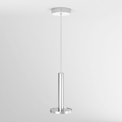 The Romeo 1-Light LED Pendant is a silver lamp designed to hang from the ceiling.