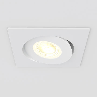 The Skyview 4in Gimbal Square, 5CCT LED features a modern white square recessed design with an adjustable circular LED, blending seamlessly into ceilings for versatile illumination.
