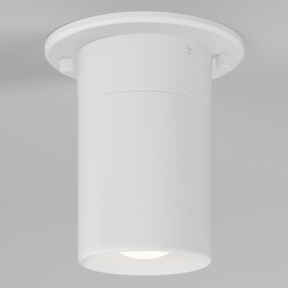 The Beam Pro 4 Integrated LED 2-IN-1 Ceiling Mount Pendant is a minimalist, cylindrical white fixture mounted on a round ceiling plate, casting soft downward light against a light gray background.